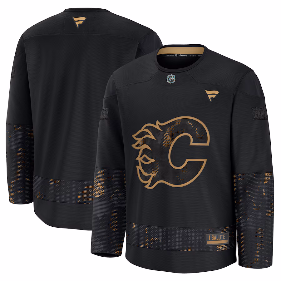 Men's Calgary Flames Fanatics Black 2024 Military Appreciation Practice Jersey - SUjersey01
