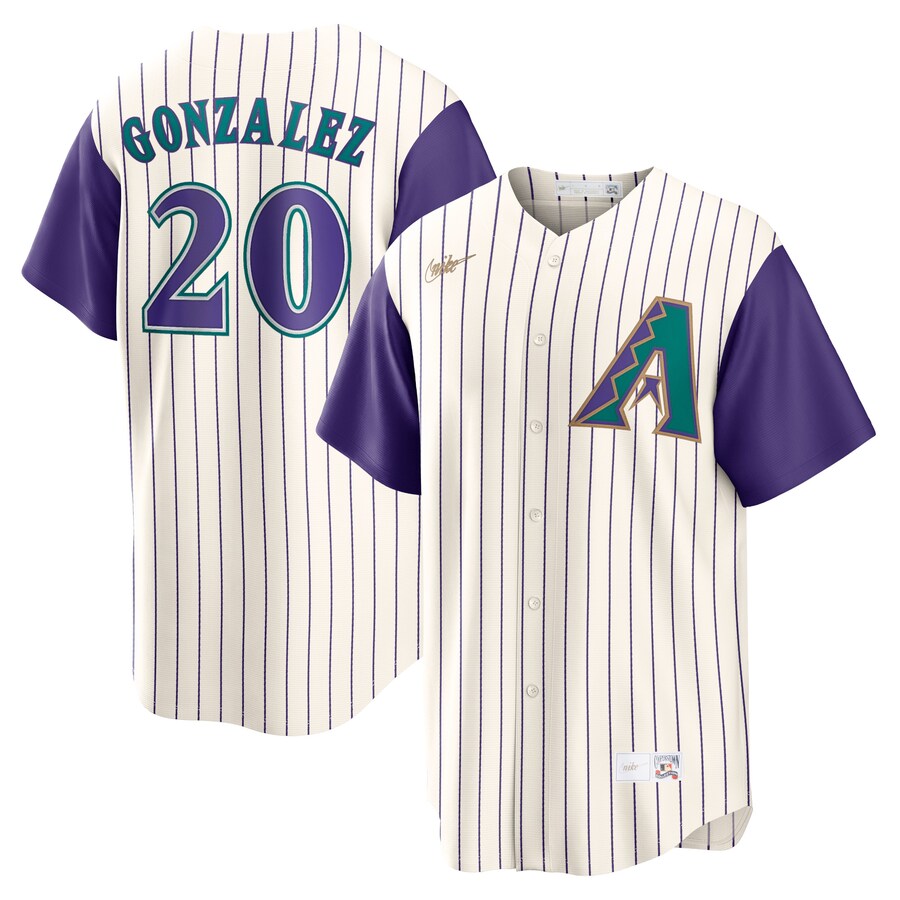 Men's Arizona Diamondbacks Luis Gonzalez Nike Cream/Purple Alternate Cooperstown Collection Player Jersey - SUjersey01