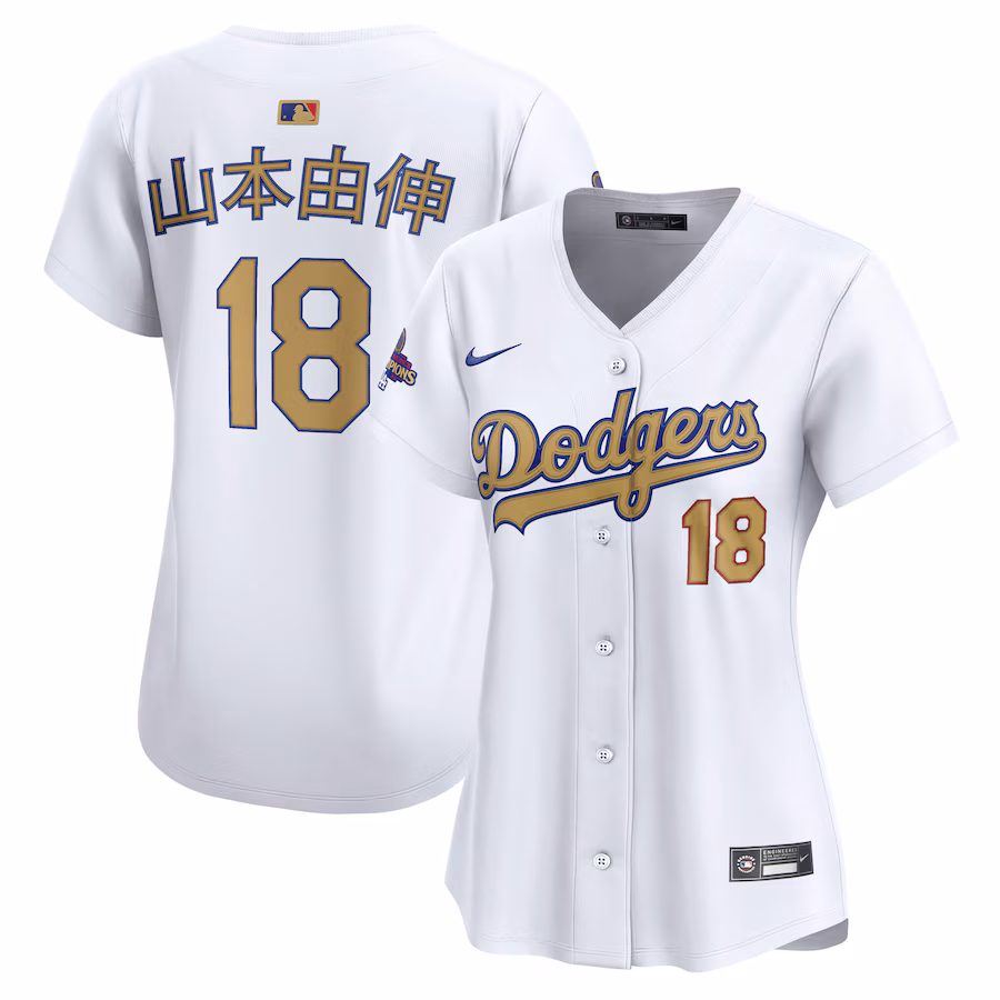Women's Los Angeles Dodgers Yoshinobu Yamamoto Nike White 2025 Gold Collection Kanji Limited Jersey - SUjersey01