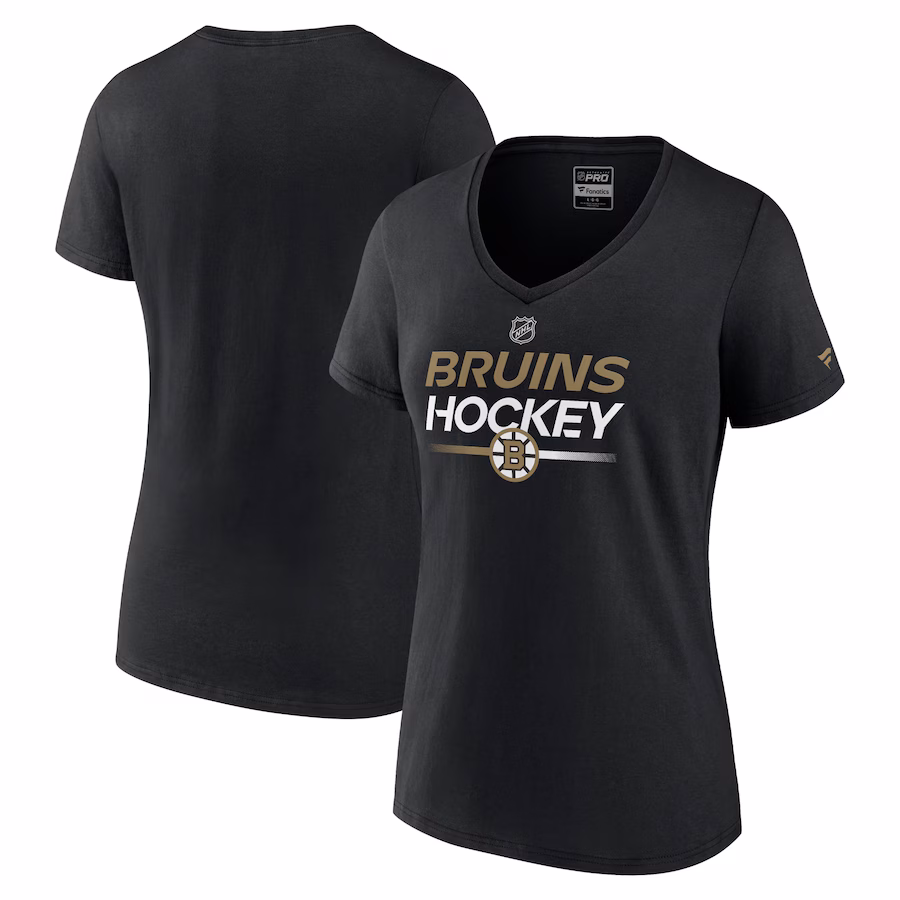 Women's Boston Bruins Fanatics Black Authentic Pro V-Neck T-Shirt - SUjersey01