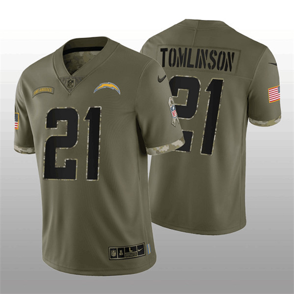 Men's Los Angeles Chargers #21 LaDainian Tomlinson 2022 Olive Salute To Service Limited Stitched Jersey - SUjersey01