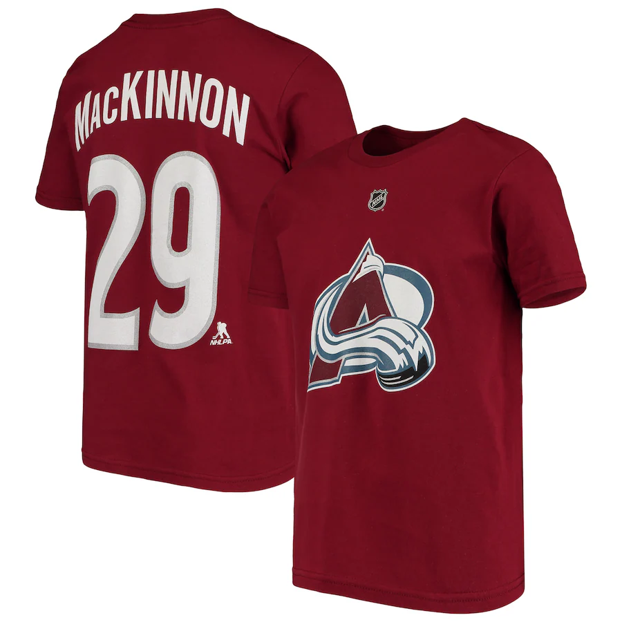 Youth Colorado Avalanche Nathan MacKinnon Burgundy Player Name & Number T-Shirt - SUjersey01