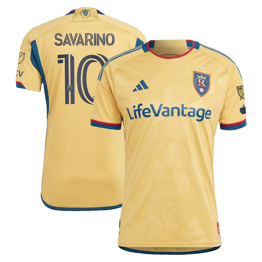 Men's Real Salt Lake Jefferson Savarino adidas Gold 2023 The Beehive State Kit Authentic Player Jersey - SUjersey01