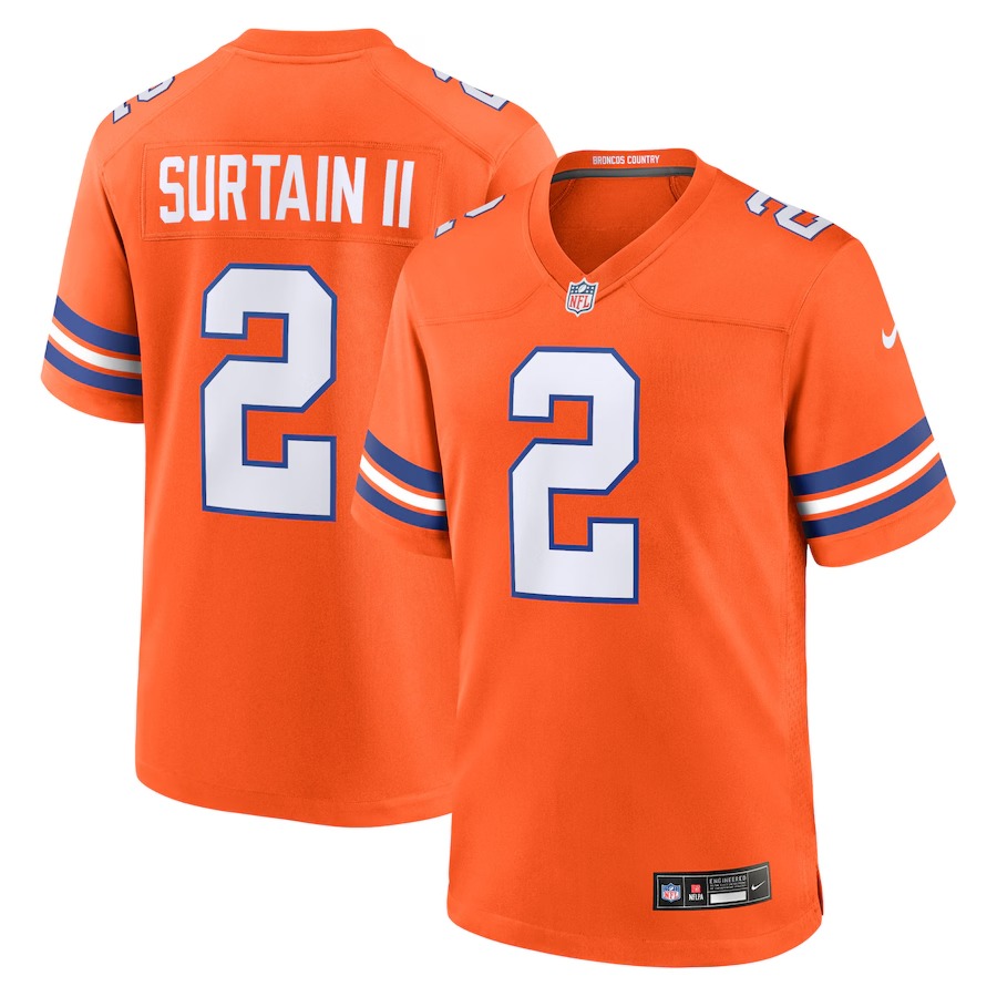Men's Denver Broncos Patrick Surtain II Nike Orange Mile High Collection 1977 Throwback Player Game Jersey - SUjersey01