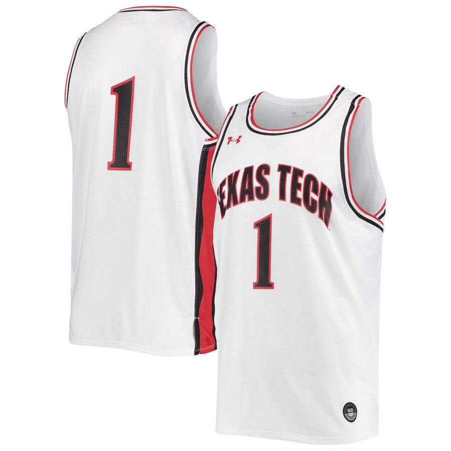 Men's Under Armour #1 White Texas Tech Red Raiders Replica Basketball Jersey - SUjersey01