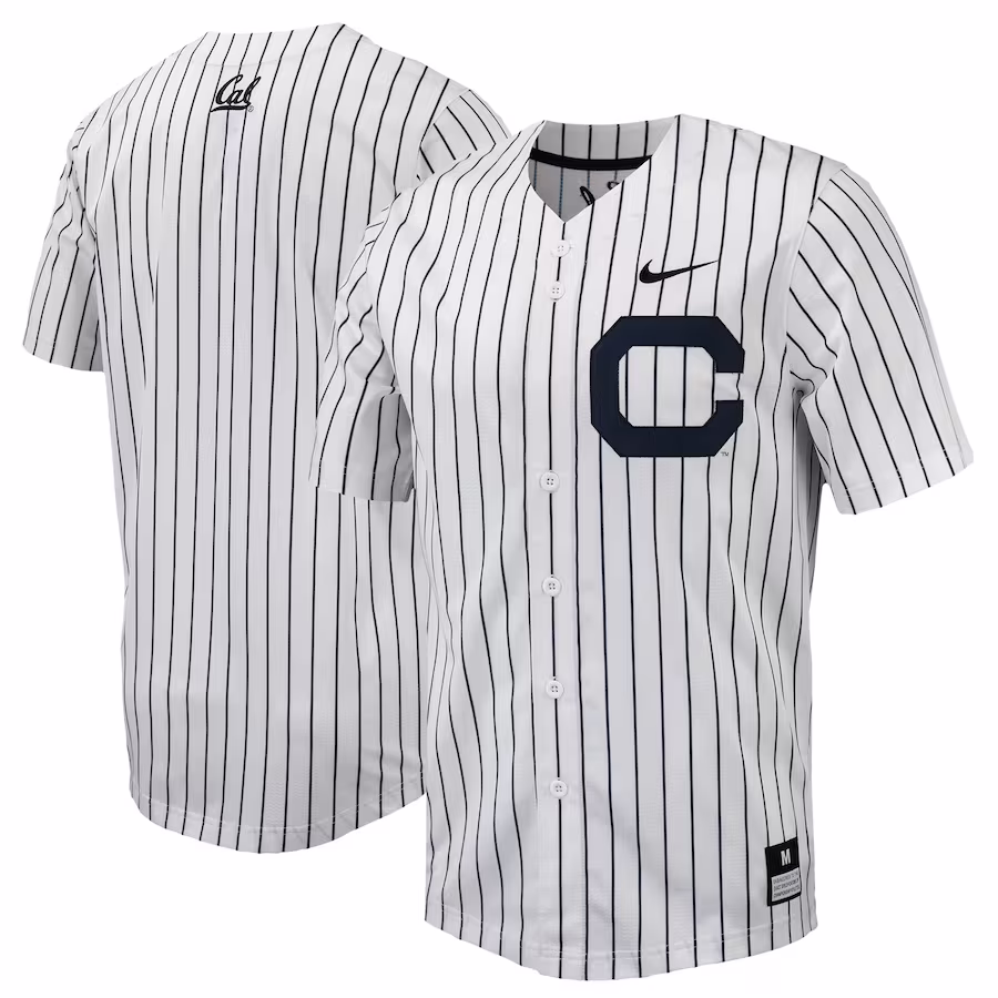 Cal Bears Nike Pinstripe Replica Full-Button Baseball Jersey - White/Navy - SUjersey01