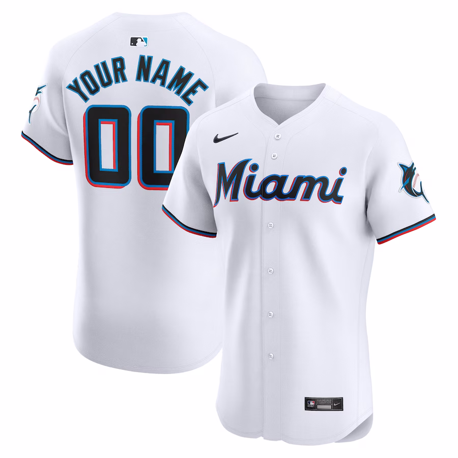 Men's Miami Marlins Nike White Home Elite Custom Jersey - SUjersey01