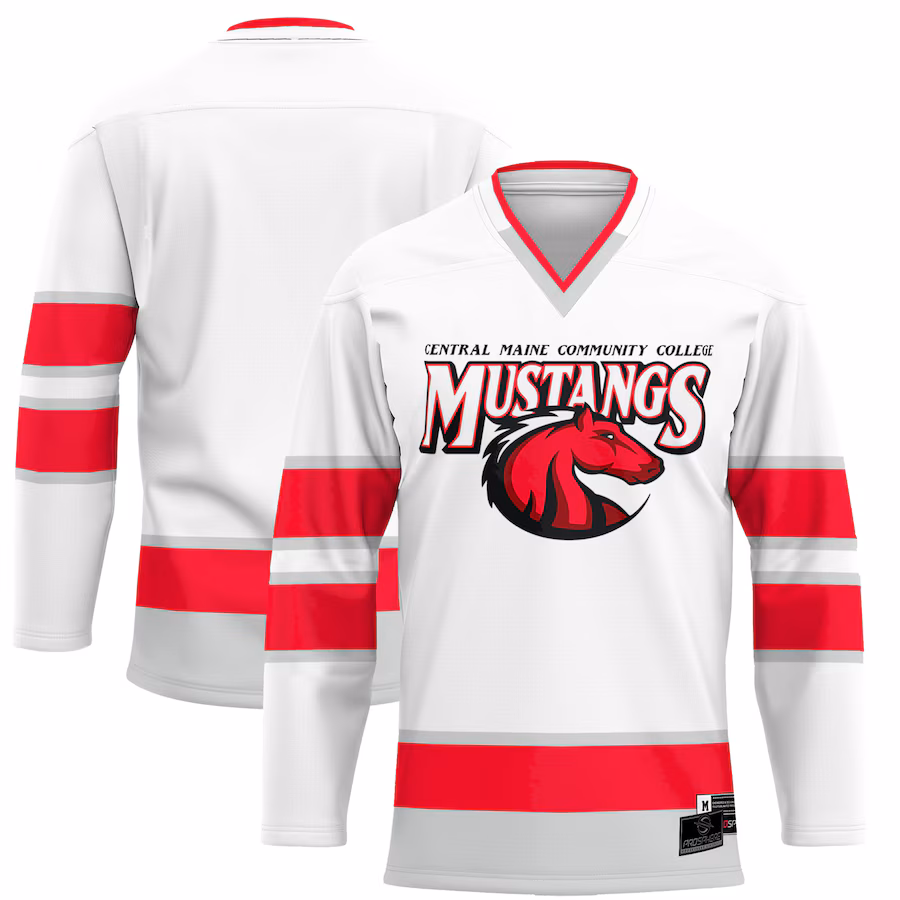 Youth ProSphere White Central Maine Community College Hockey Jersey - SUjersey01