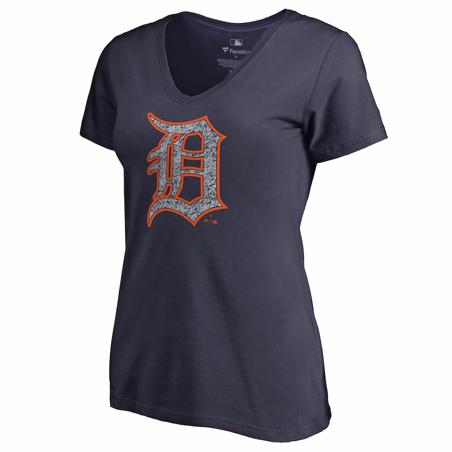 Women's Detroit Tigers Navy Static Logo V-Neck T-Shirt - SUjersey01