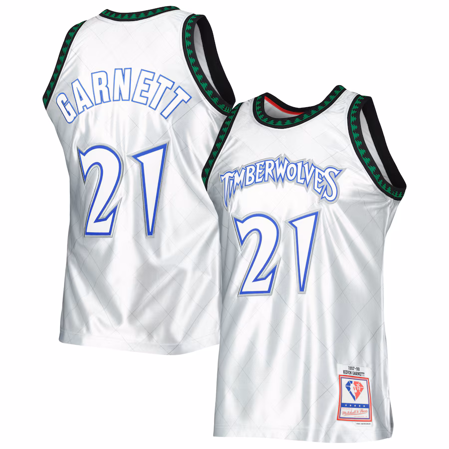 Men's Minnesota Timberwolves Kevin Garnett Mitchell & Ness Platinum 1997/98 Hardwood Classics 75th Anniversary Swingman Jersey - SUjersey01