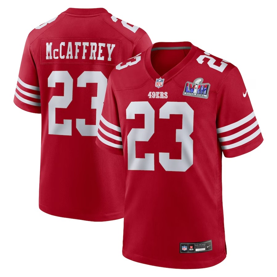 Men's San Francisco 49ers Christian McCaffrey Nike Scarlet Super Bowl LVIII Game Jersey - SUjersey01