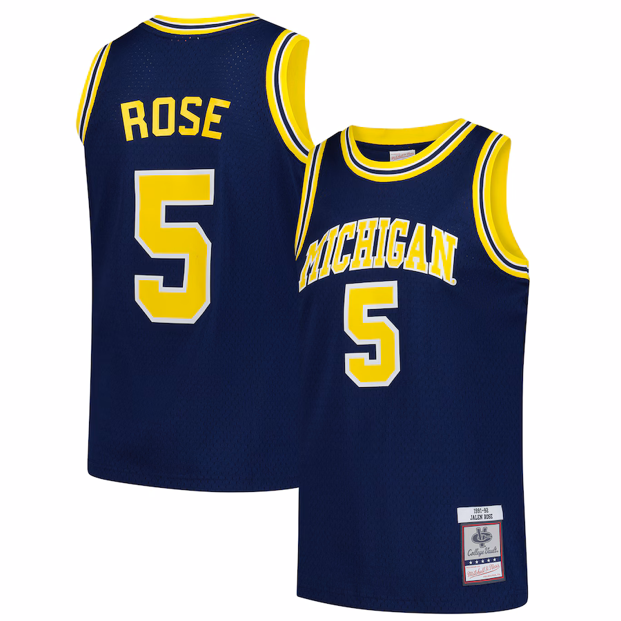 Men's Mitchell & Ness Jalen Rose Navy Michigan Wolverines 1991/92 Swingman Jersey - SUjersey01