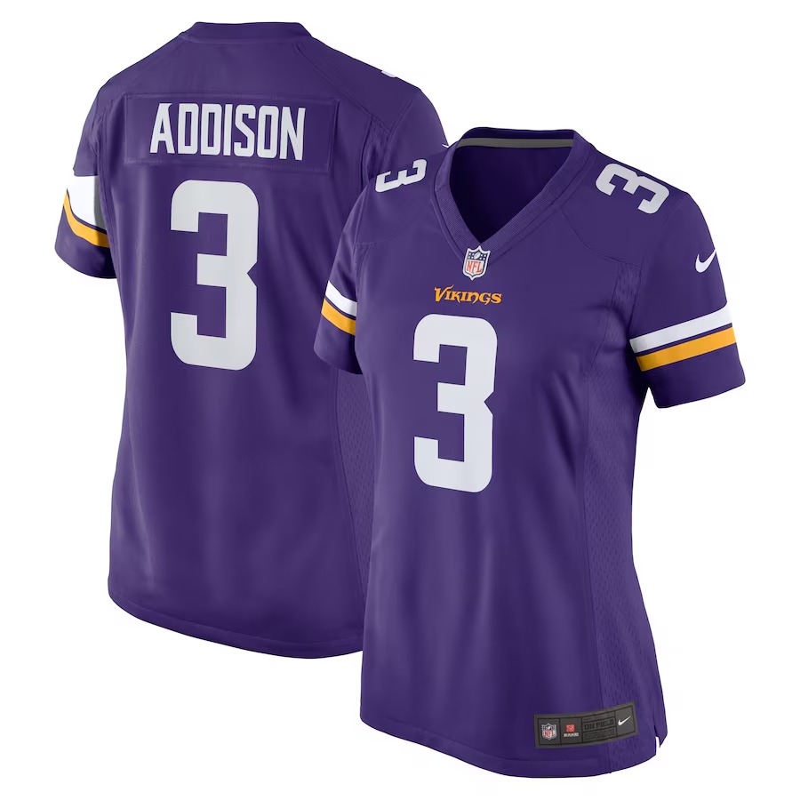 Women's Minnesota Vikings Jordan Addison Nike  Purple Team Game Jersey - SUjersey01