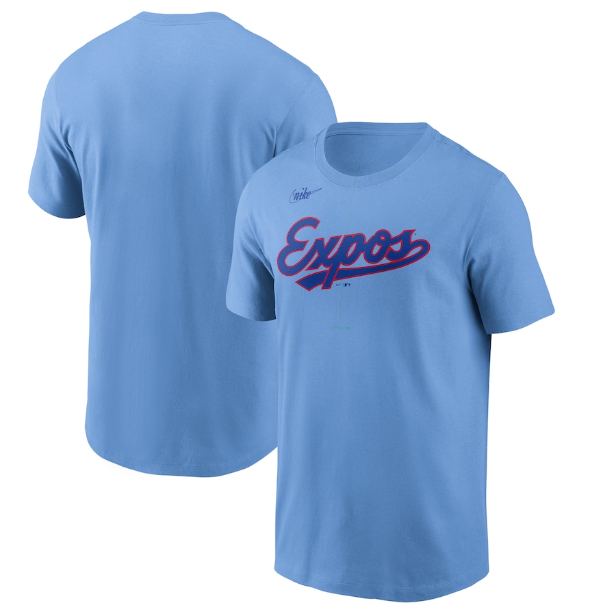 Men's Montreal Expos Nike Powder Blue Cooperstown Wordmark T-Shirt - SUjersey01