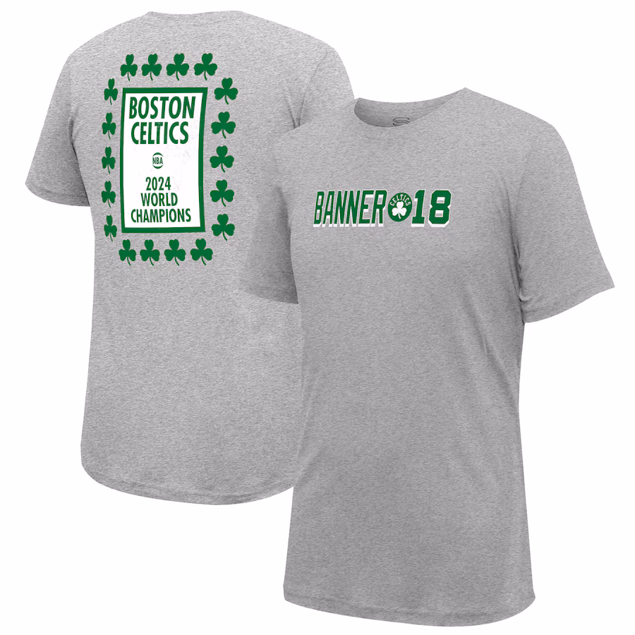 Men's Boston Celtics Stadium Essentials Heather Gray 18-Time NBA Finals Champions Banner 18 Forever T-Shirt - SUjersey01