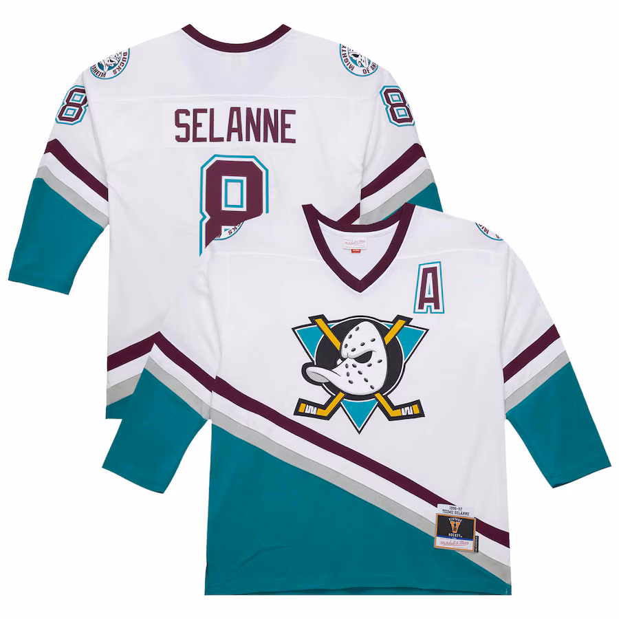 Men's Anaheim Ducks Teemu Selanne White 1996-97 Power Play Jersey - SUjersey01