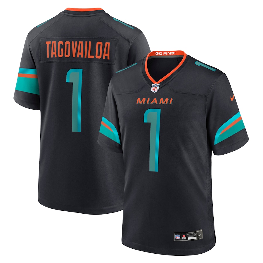 Men's Miami Dolphins Tua Tagovailoa Nike Pitch Blue 2025 Rivalries Collection Game Jersey - SUjersey01