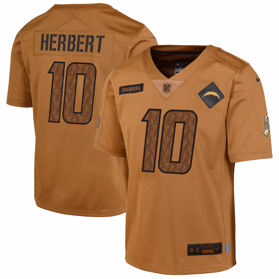 Youth Los Angeles Chargers Justin Herbert Nike Brown 2023 Salute To Service Limited Jersey - SUjersey01