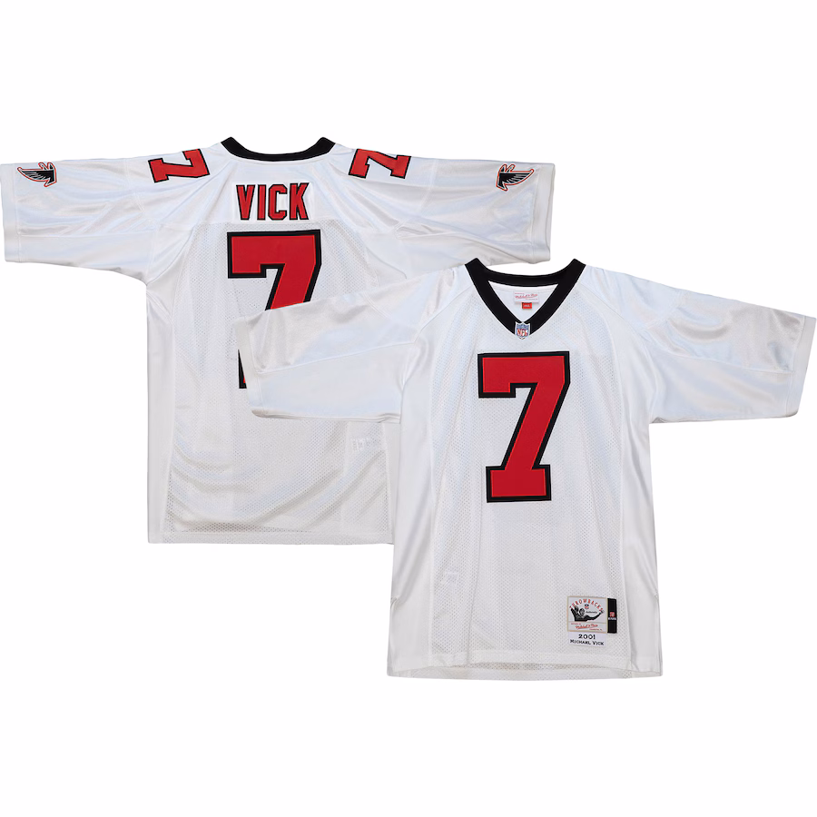 Men's Atlanta Falcons 2001 Michael Vick Mitchell & Ness White Authentic Throwback Retired Player Jersey - SUjersey01