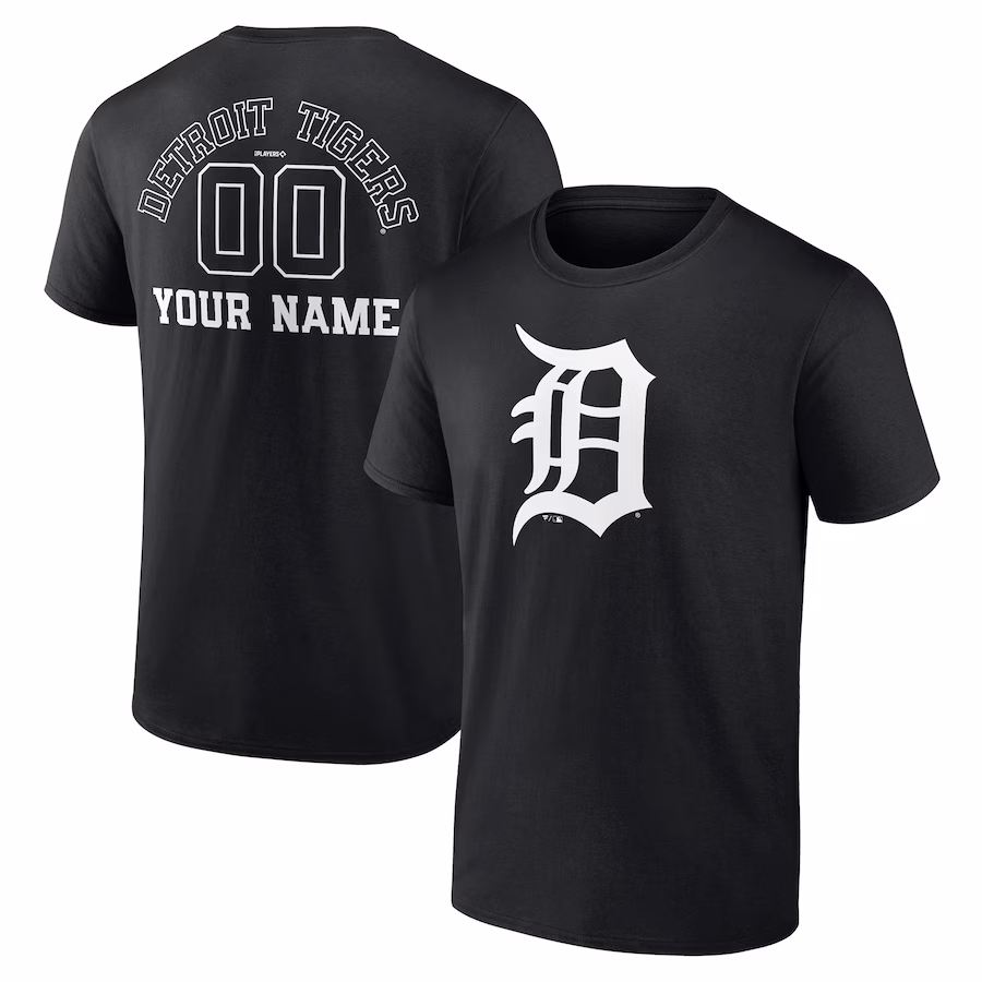 Men's Detroit Tigers Black Monochrome Personalized Name & Number T-Shirt - SUjersey01