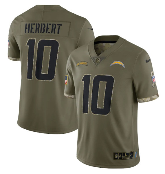 Men's Los Angeles Chargers #10 Justin Herbert 2022 Olive Salute To Service Limited Stitched Jersey - SUjersey01