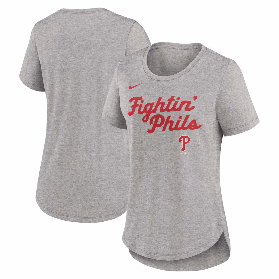 Women's Philadelphia Phillies Nike Heather Gray Script Tri-Blend T-Shirt - SUjersey01