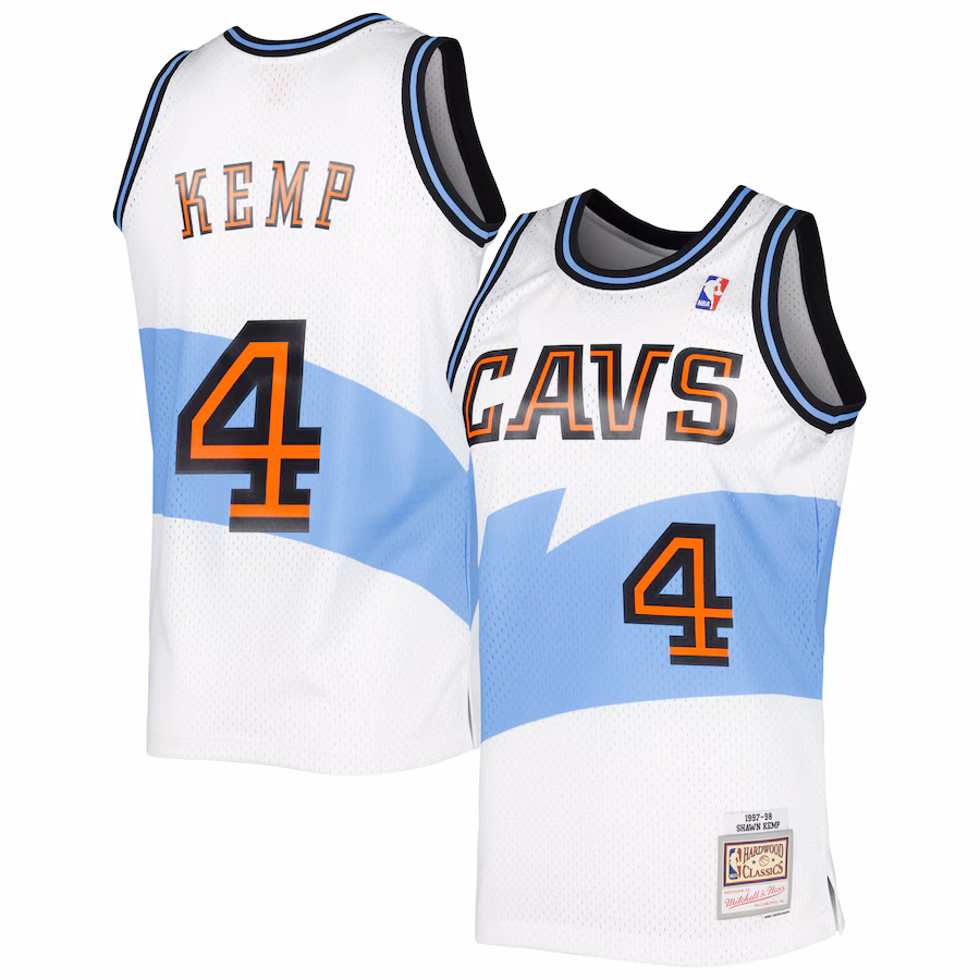 Men's Cleveland Cavaliers Shawn Kemp Mitchell & Ness White Hardwood Classics Swingman Jersey - SUjersey01