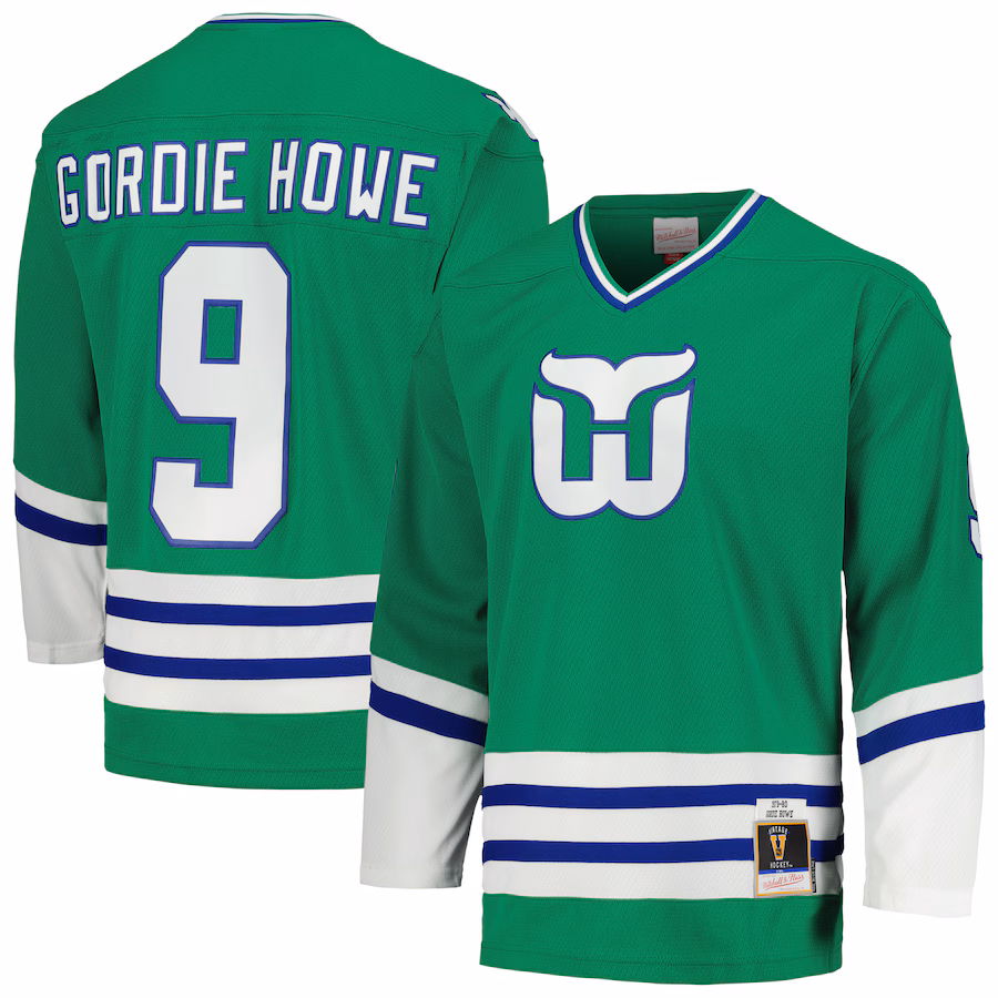 Men's Hartford Whalers Gordie Howe Mitchell & Ness Green 1979/80 Blue Line Player Jersey - SUjersey01
