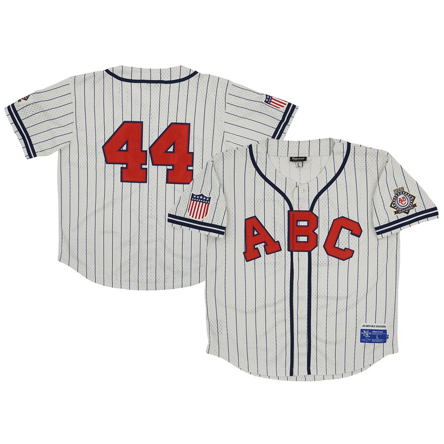 Men's Atlanta Black Crackers #44 Rings & Crwns Cream Mesh Button-Down Replica Jersey - SUjersey01