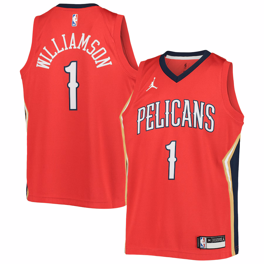 Youth New Orleans Pelicans Zion Williamson Jordan Brand Red 2020/21 Swingman Player Jersey - Statement Edition - SUjersey01