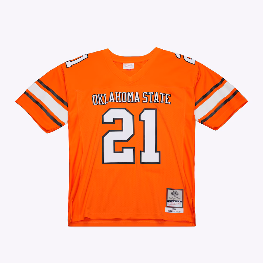 Men's Mitchell & Ness Barry Sanders Orange Oklahoma State Cowboys 1987 Replica Jersey - SUjersey01