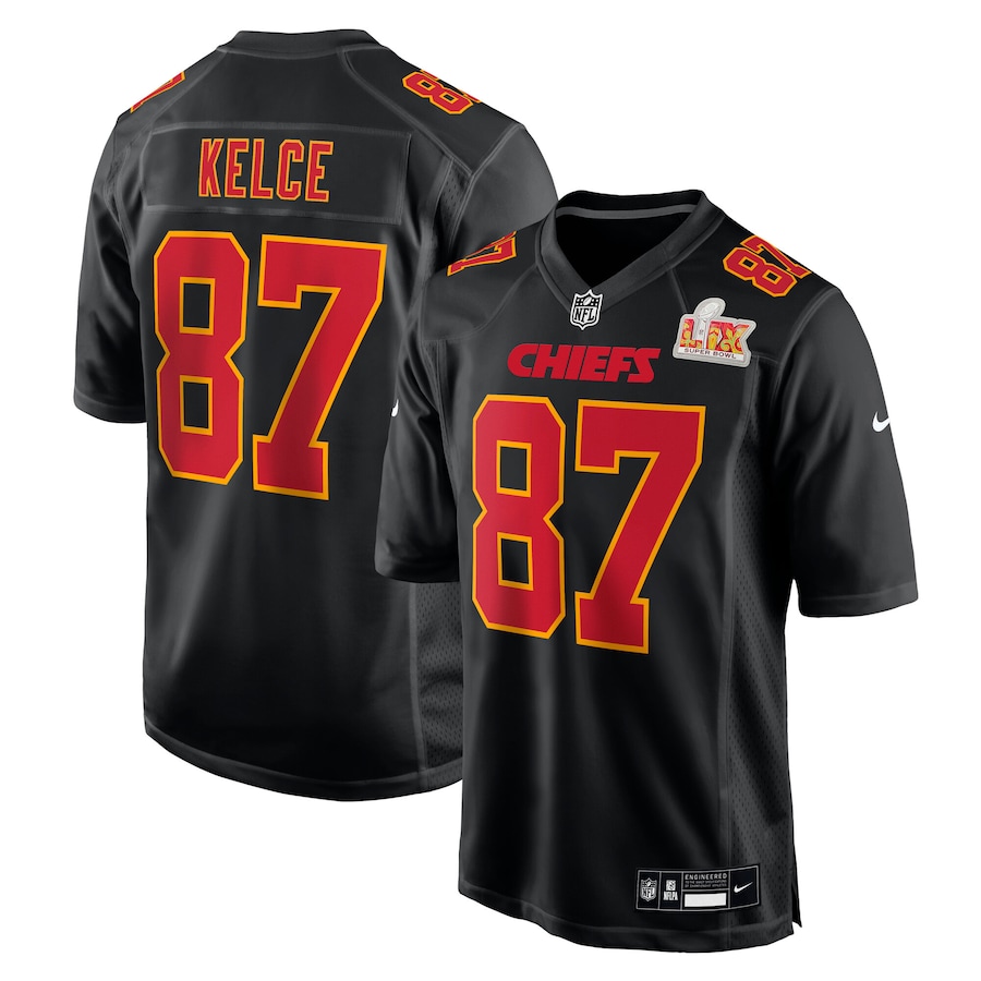 Men's Kansas City Chiefs Travis Kelce Nike Carbon Black Super Bowl LIX Fashion Game Jersey - SUjersey01