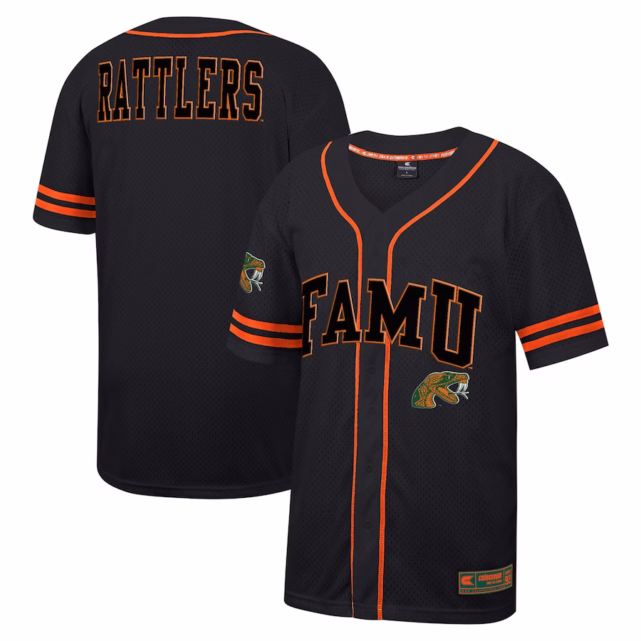Florida A&M Rattlers Colosseum Free Spirited Mesh Button-Up Baseball Jersey - Black - SUjersey01