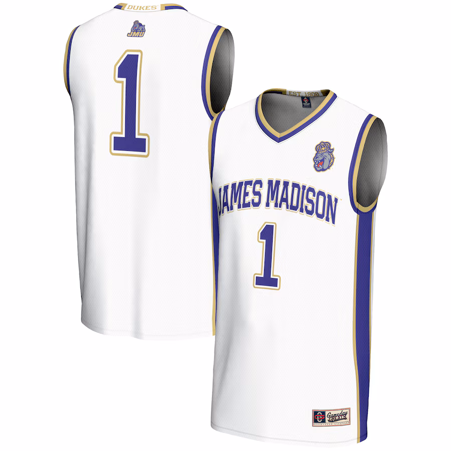 Youth GameDay Greats White #1 James Madison Dukes Lightweight Basketball Jersey - SUjersey01