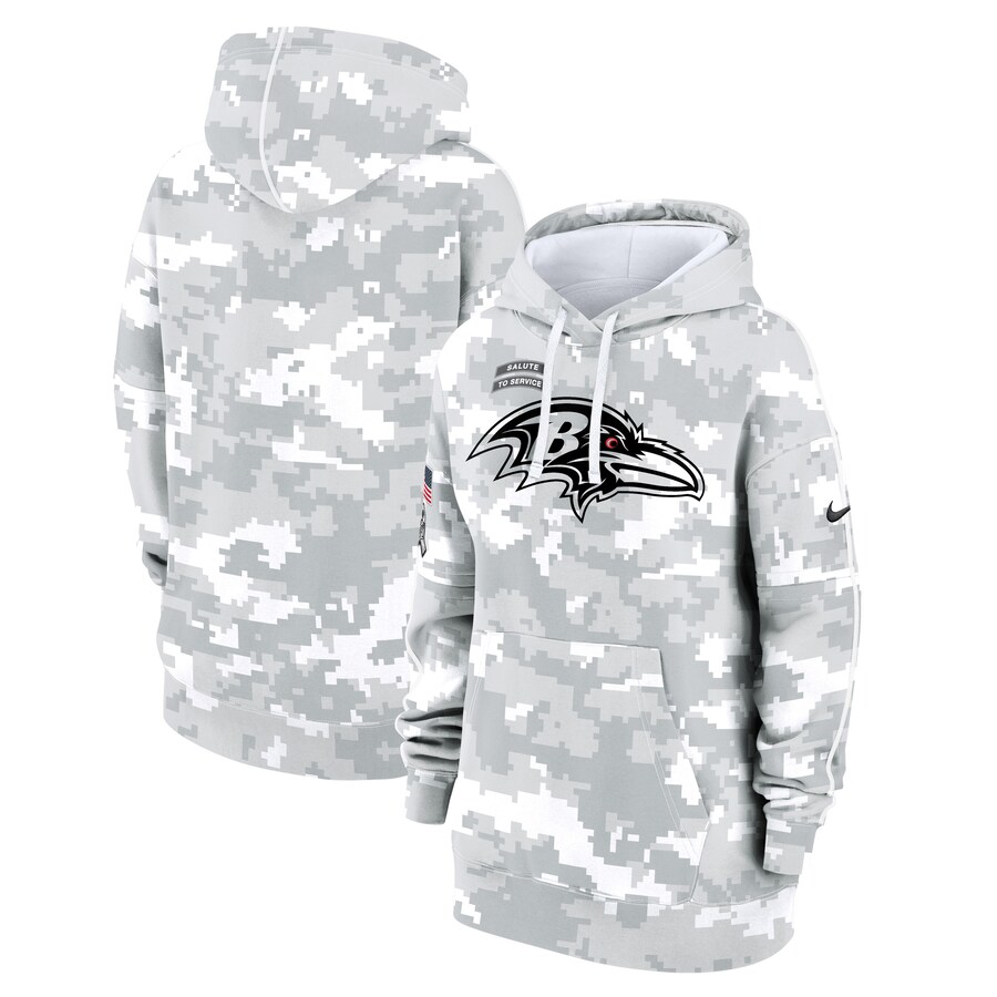 Women's Baltimore Ravens Nike Arctic Camo 2024 Salute To Service Club Fleece Pullover Hoodie - SUjersey01
