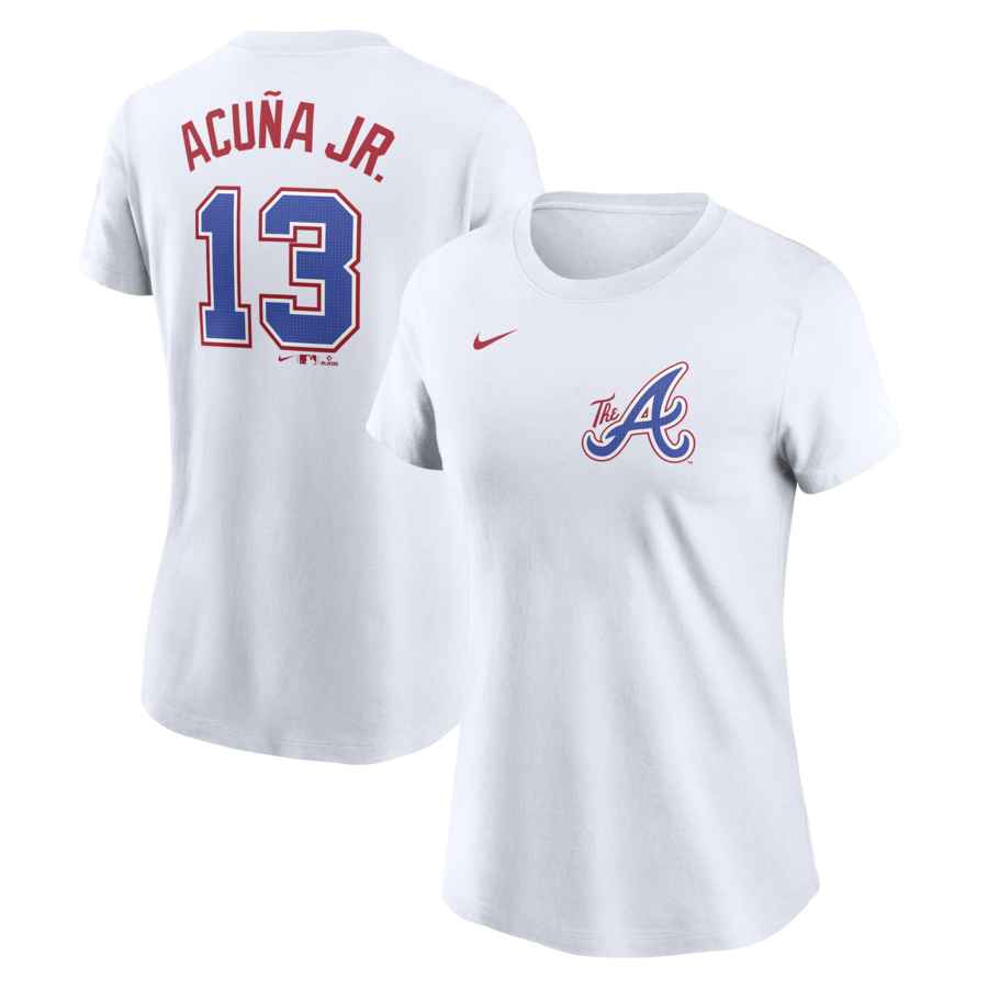 Women's Atlanta Braves Ronald Acuña Jr. Nike White 2024 City Connect Fuse Name & Number T-Shirt - SUjersey01