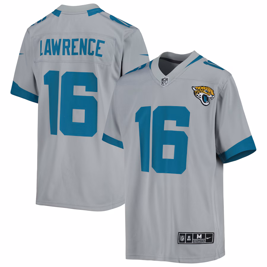 Youth Jacksonville Jaguars Trevor Lawrence Nike Silver Inverted Team Game Jersey - SUjersey01