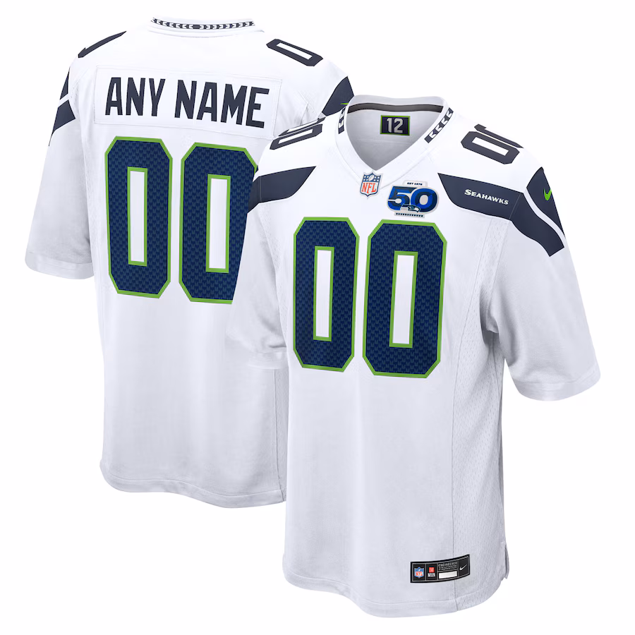Men's Seattle Seahawks Nike White 50th Season Away Custom Game Jersey - SUjersey01