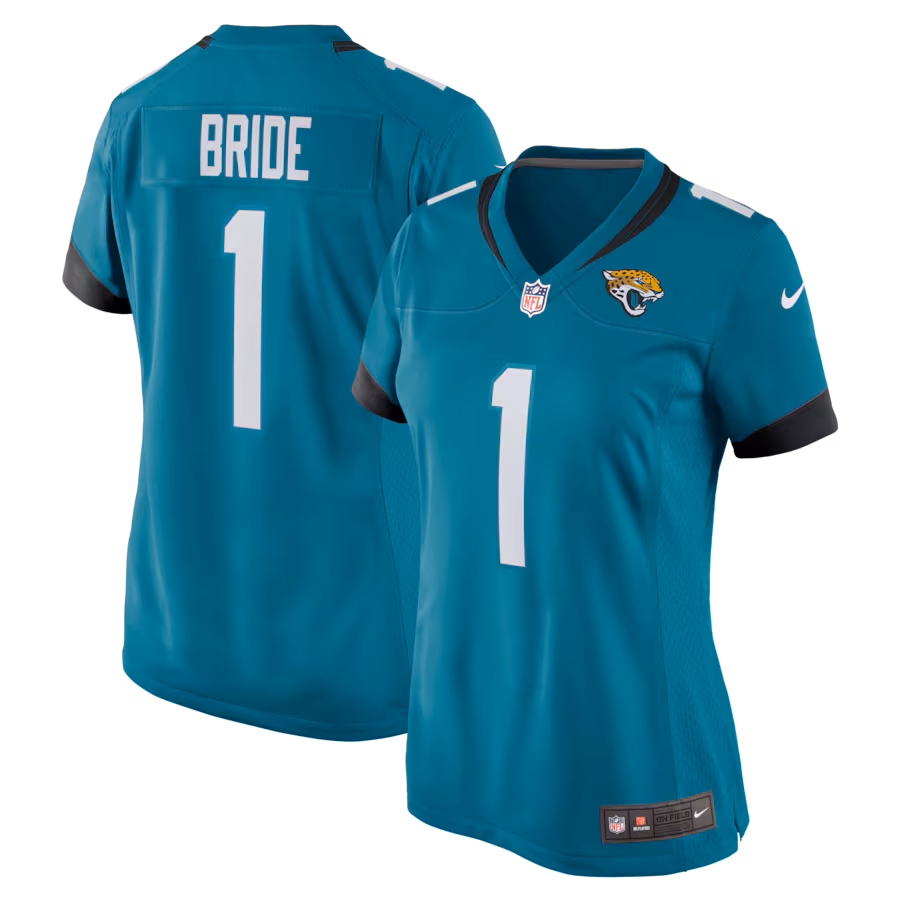 Women's Jacksonville Jaguars Number 1 Bride Nike Teal Game Jersey - SUjersey01