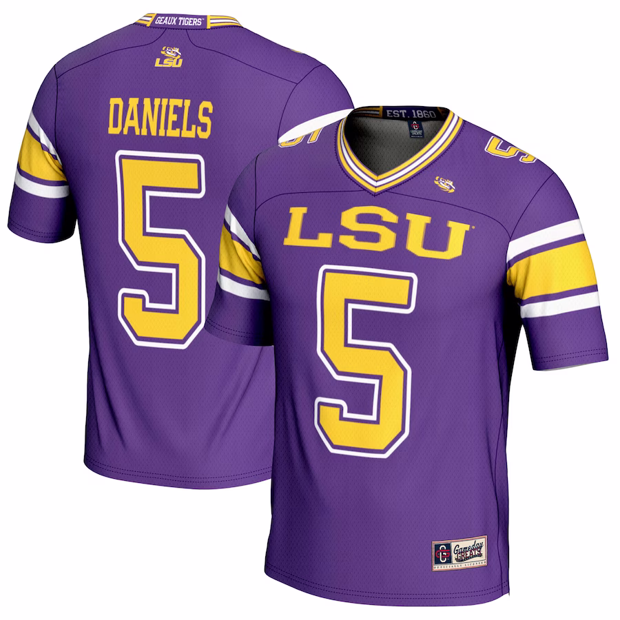 Jayden Daniels LSU Tigers GameDay Greats Youth NIL Player Football Fashion Jersey - Purple - SUjersey01
