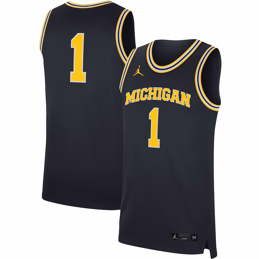 Men's Jordan Brand #1 Navy Michigan Wolverines Replica Jersey - SUjersey01