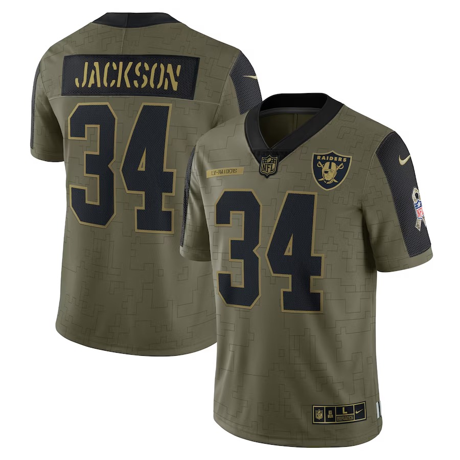 Men's Las Vegas Raiders Bo Jackson Nike Olive 2021 Salute To Service Retired Player Limited Jersey - SUjersey01