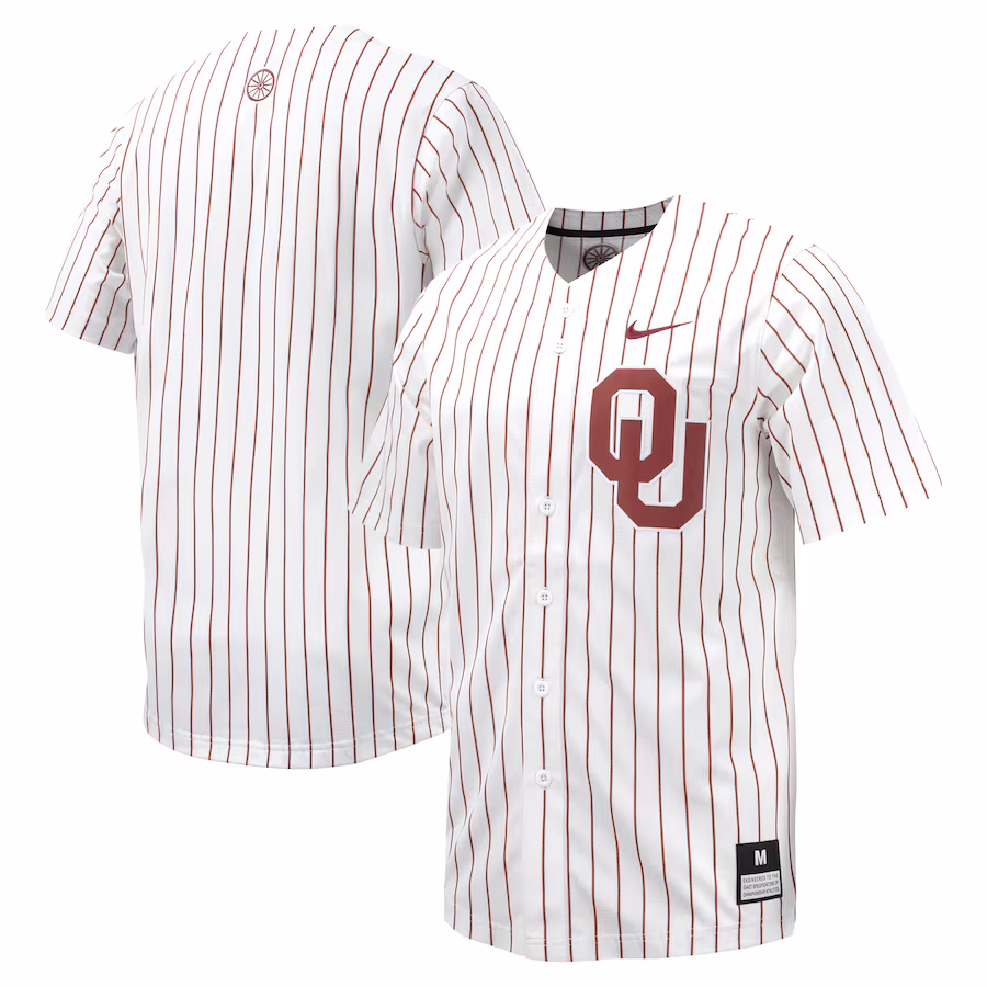 Men's Nike White Oklahoma Sooners Pinstripe Replica Full-Button Baseball Jersey - SUjersey01