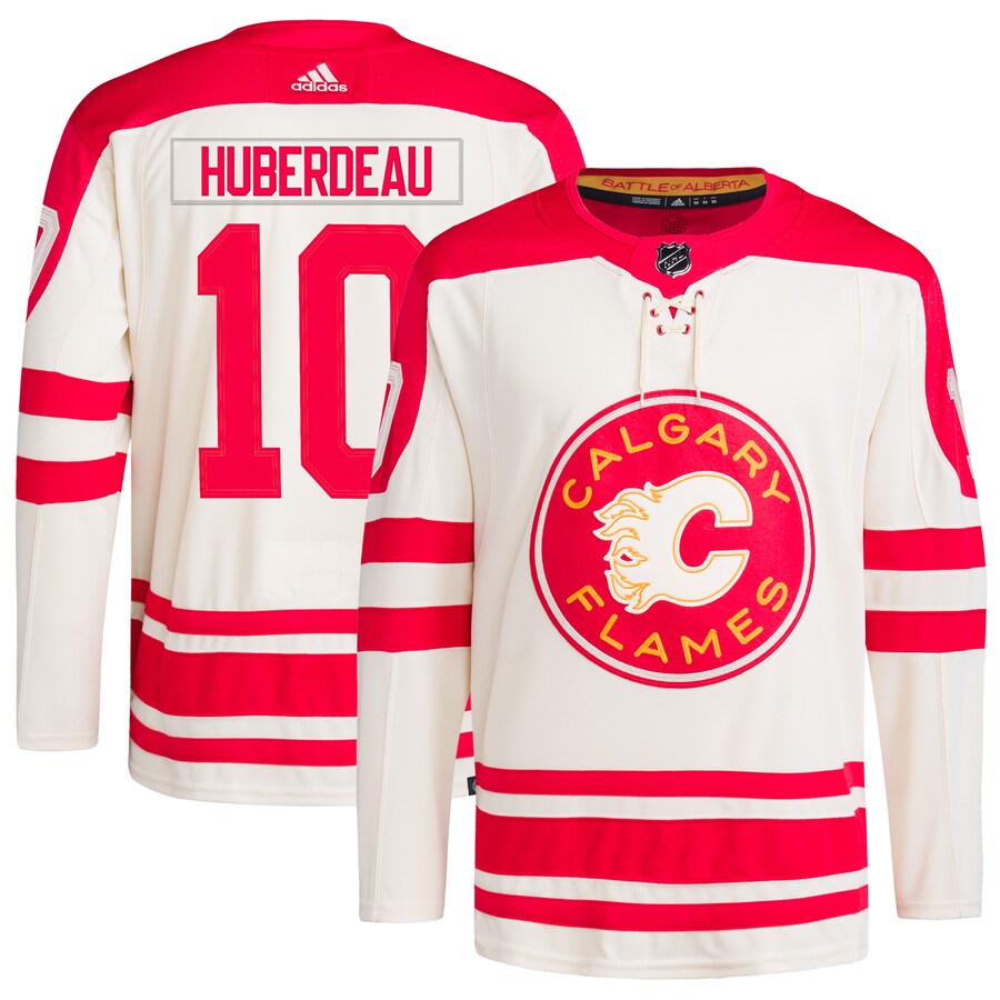 Men's Calgary Flames Jonathan Huberdeau adidas Cream 2023 NHL Heritage Classic Primegreen Authentic Player Jersey - SUjersey01