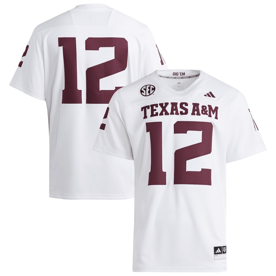 Men's adidas #12 White Texas A&M Aggies Premier Jersey - SUjersey01