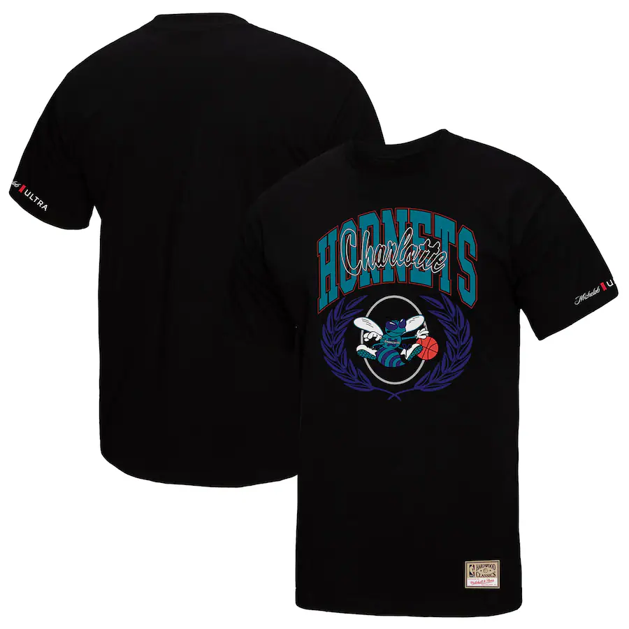 Men's Charlotte Hornets Mitchell & Ness Black NBA x Michelob Ultra Rewind II T-Shirt - SUjersey01