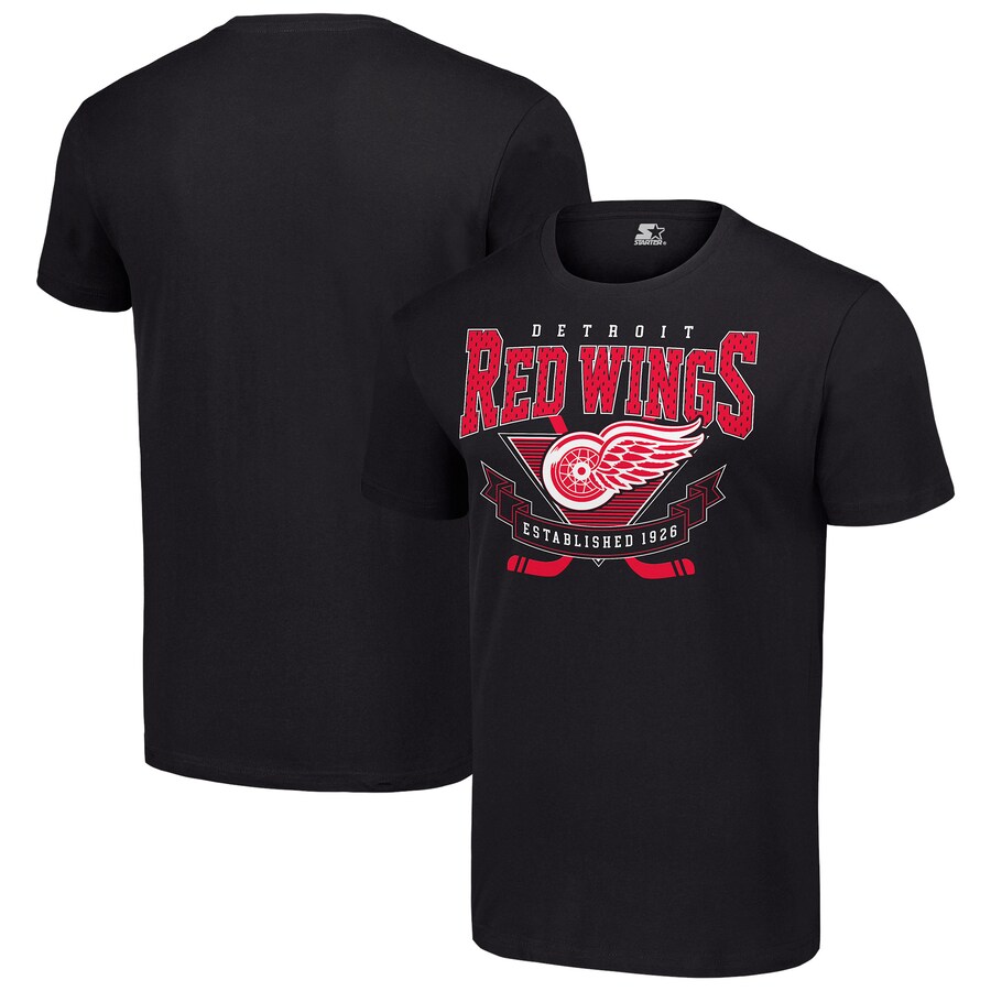 Men's Detroit Red Wings Starter Black Team Logo Graphic T-Shirt - SUjersey01