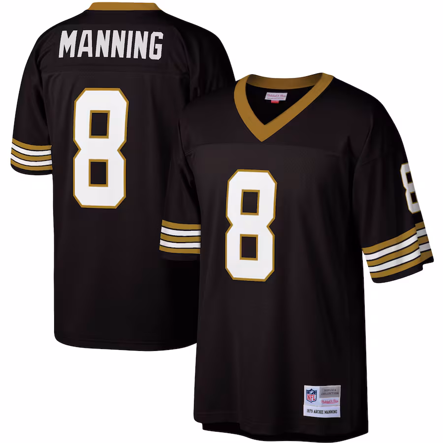 Men's New Orleans Saints Archie Manning Mitchell & Ness Black Legacy Replica Jersey - SUjersey01