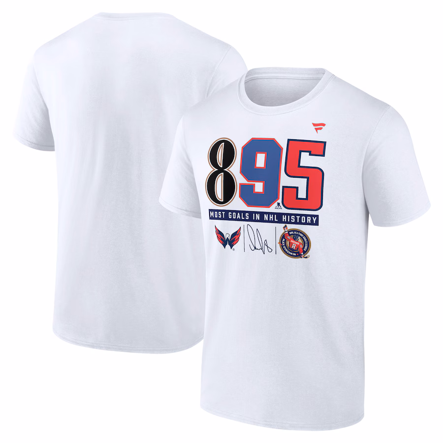 Men's Washington Capitals Alexander Ovechkin White NHL All-Time Leading Goal Scorer 895 T-Shirt - SUjersey01