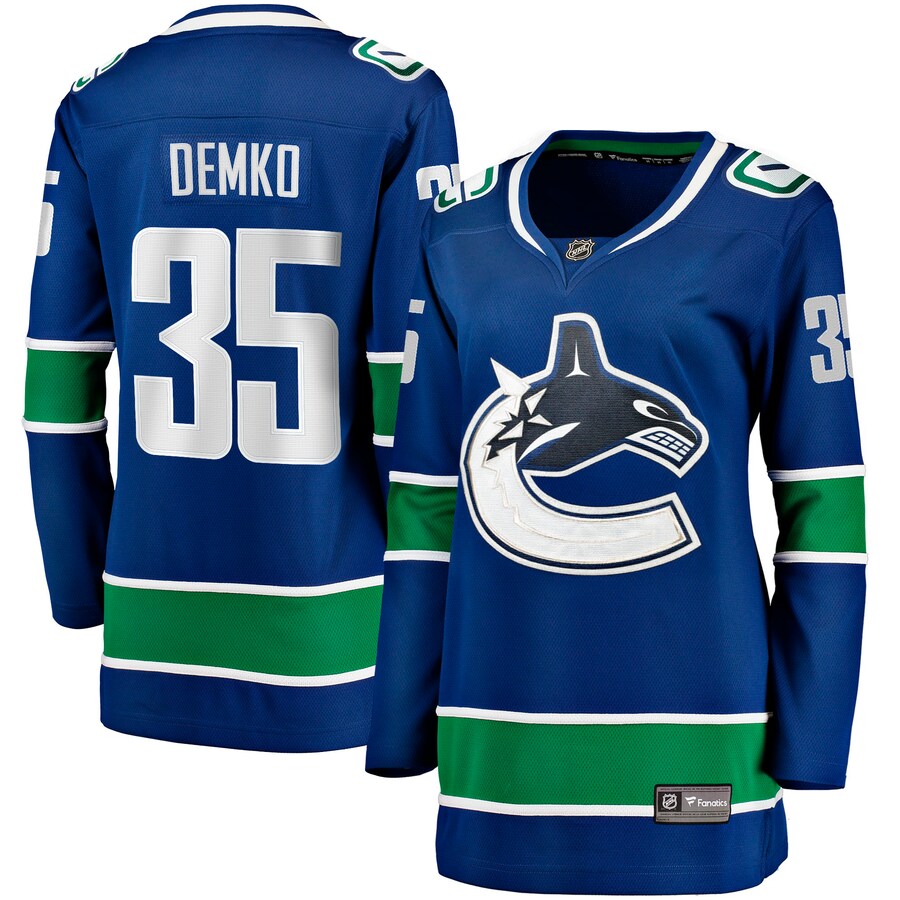 Women's Vancouver Canucks Thatcher Demko Fanatics Branded Blue Home Breakaway Jersey - SUjersey01